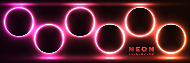 Pink, red neon circles glow dark room background