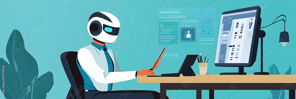 Poster a virtual ai assistant helping a business owner optimize operations -