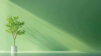 Obraz premium Serene Green Room with Potted Plant and Sunlight
