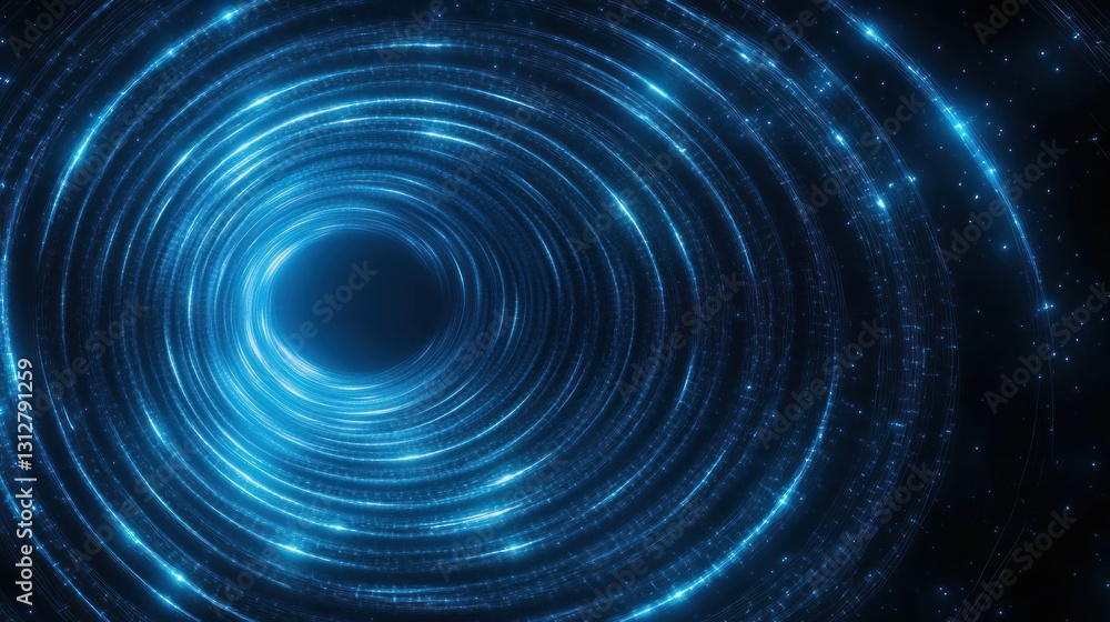Poster abstract blue vortex: a mesmerizing digital artwork of swirling light trails and luminous particles 