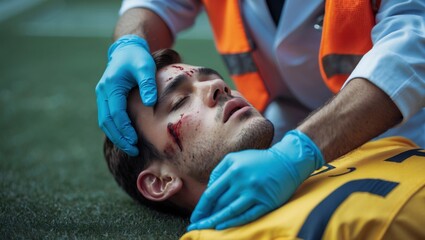Injured Athlete Receiving First Aid on Field – Sports Emergency and Medical Assistance