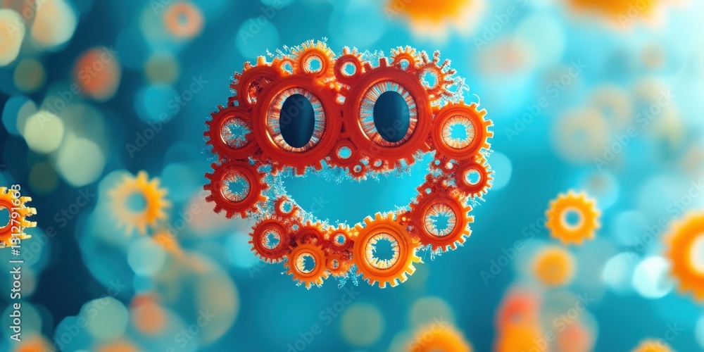 Poster a smiling face is made of interconnected circular gears