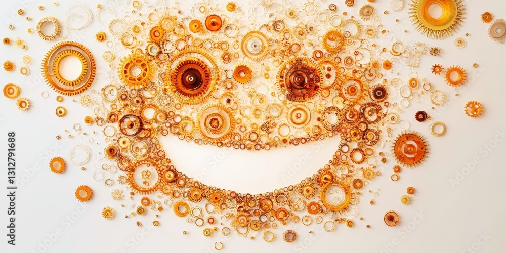 Poster a smiling face constructed from mechanical gears and cogs