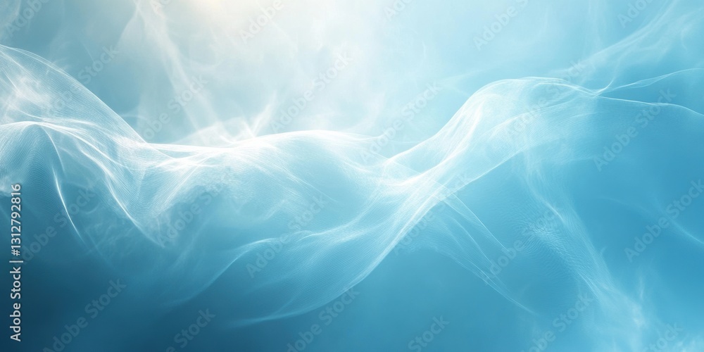 Poster gentle sunlight shines through an abstract light blue background, creating soft shadows and highligh