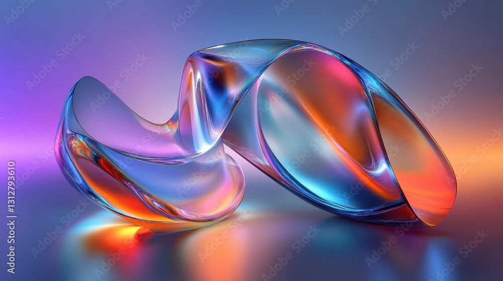 Poster An abstract glass shape featuring a colorful refraction effect, rendered in 3D.