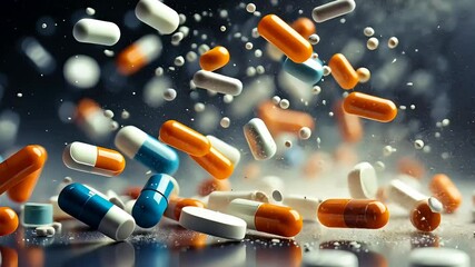 Floating colorful pharmaceutical pills and capsules in a dynamic medical concept
- Powered by Adobe