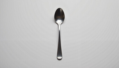 Shiny stainless steel spoon on white background, kitchen utensil