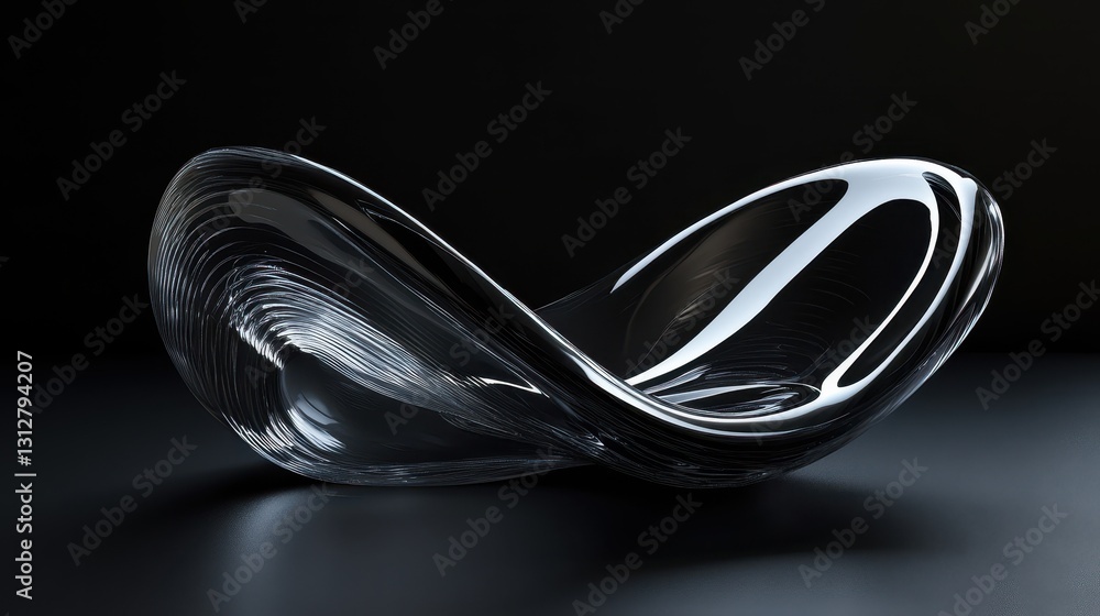 Poster An abstract glass shape rendered against a dark background, creating a striking contrast.