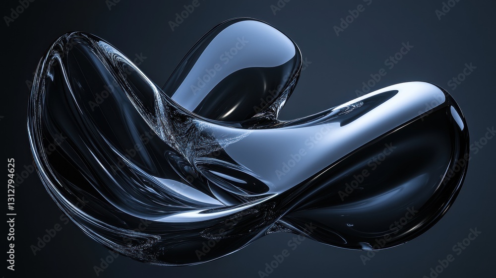 Poster an abstract glass shape rendered against a dark background, creating a striking contrast.