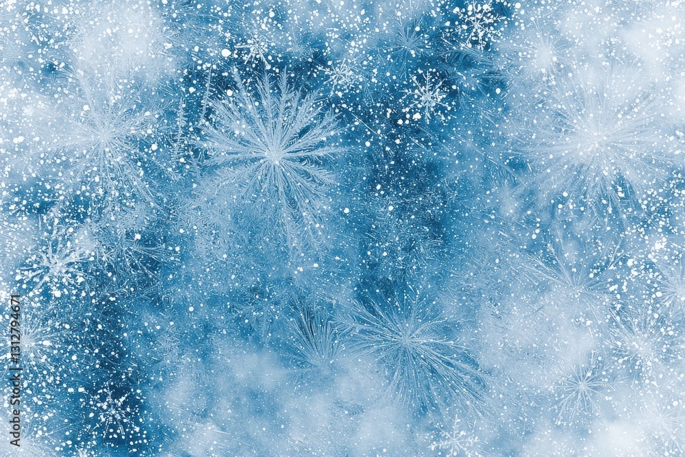 Poster stunning winter background featuring intricate ice crystals forming snowflakes on a frozen water sur