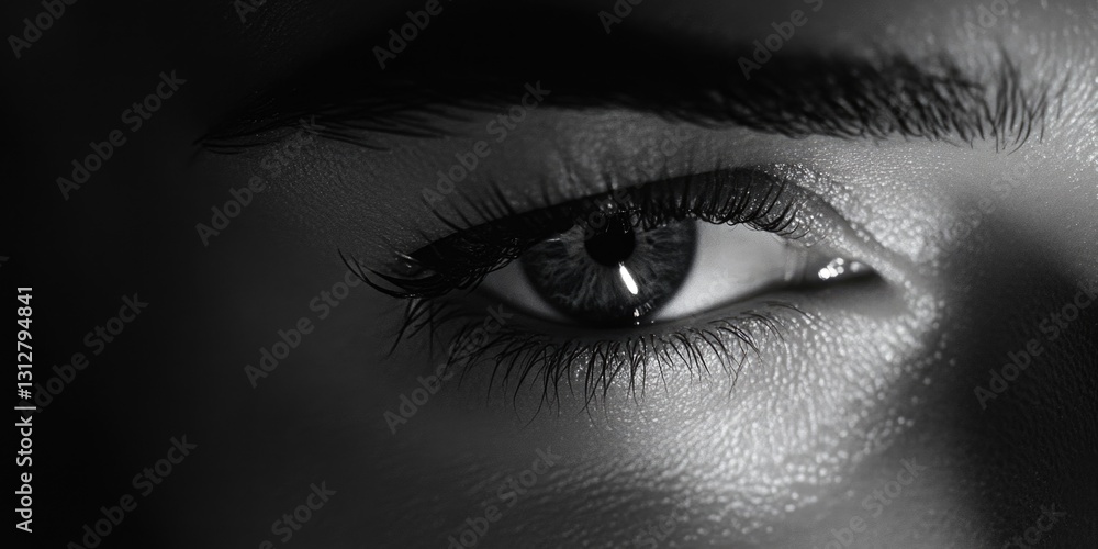 Poster a portrait of a person's eyes and nose with shallow depth of field, emphasizing texture and individu