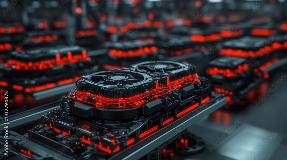 Poster futuristic server farm: a glimpse into the heart of advanced computing