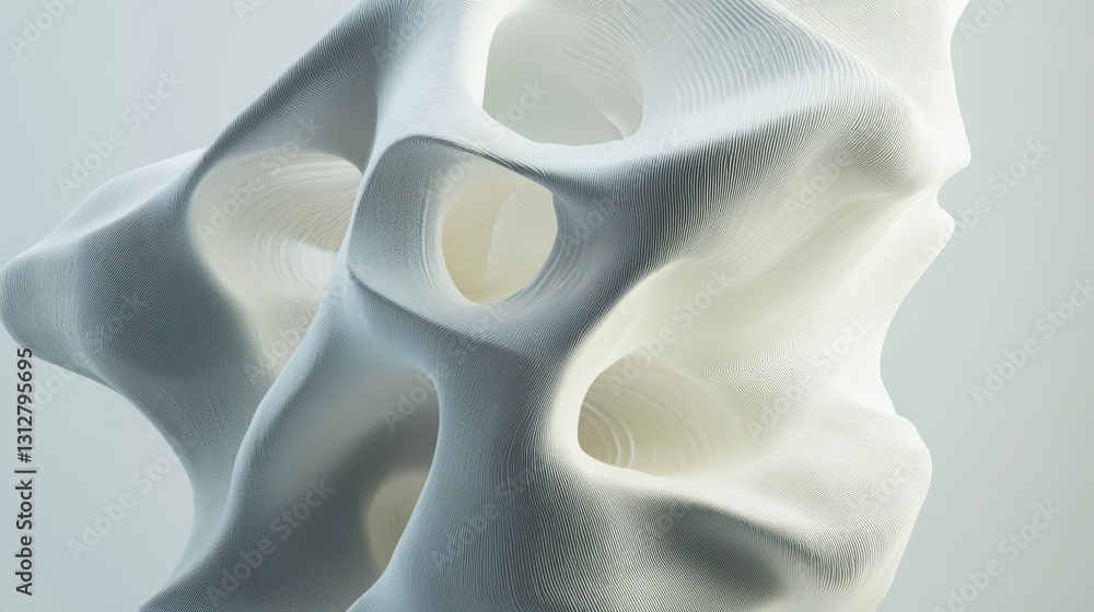 Poster An abstract shape in a 3D render features a unique, artistic form against a neutral backdrop.