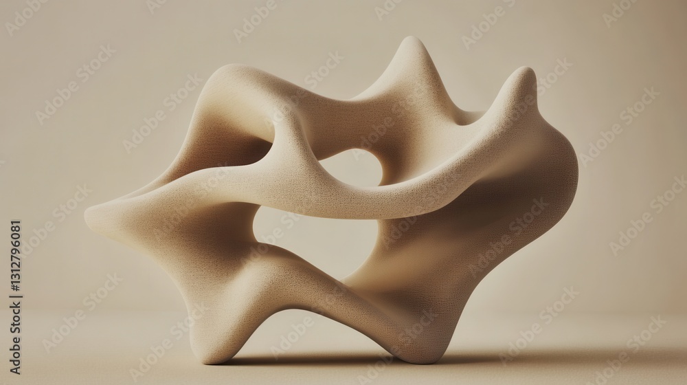 Poster An abstract shape in a 3D render features a unique, artistic form against a neutral backdrop.