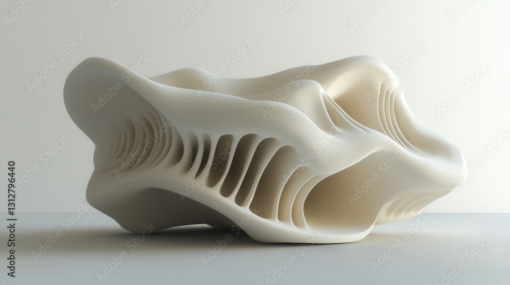 Poster An abstract shape is rendered in 3D, showcasing an unconventional and artistic form with fluid contours and dynamic surfaces.