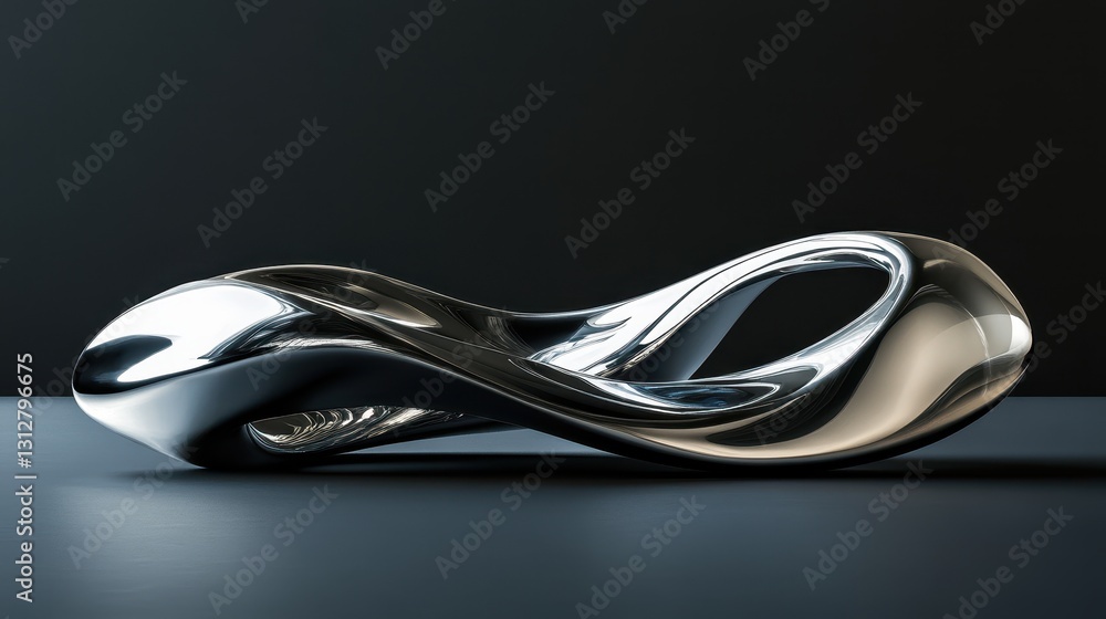 Aufkleber an abstract silver shape is rendered in 3d, featuring a sleek, metallic surface with smooth contours