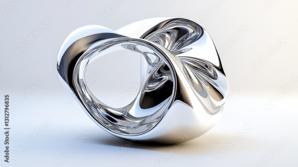 Poster an abstract silver shape is rendered in 3d, featuring a sleek, metallic surface with smooth contours