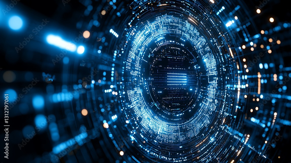 Poster futuristic digital tunnel data stream abstract technology background
