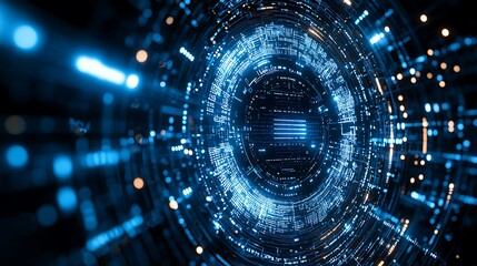 Fototapeta premium Futuristic Digital Tunnel Data Stream Abstract Technology Background