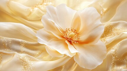 Obraz premium Luxury Golden Camellia Flower Fabric Wallpaper