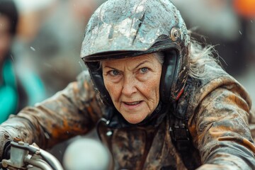 Fototapeta premium Experienced rider dominates the muddy racecourse during an intense off-road competition