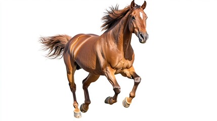 Obraz premium Chestnut horse galloping, white background, nature, animal photography, website use