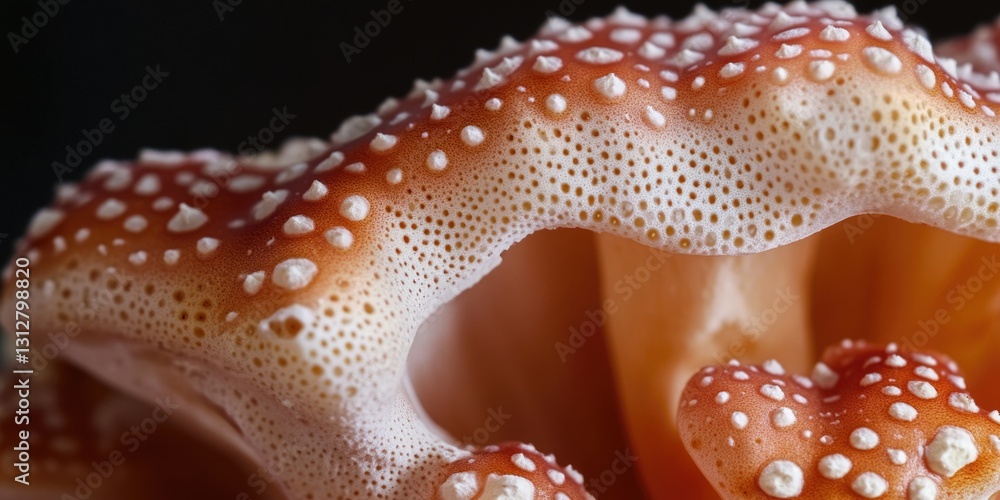 Poster a fascinating close-up view of a unique mushroom with bubble-like growths and intricate pore structu