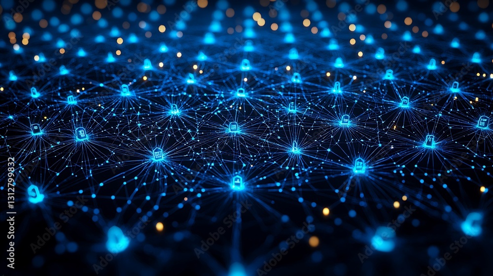 Poster glowing blue network digital data security technology abstract background