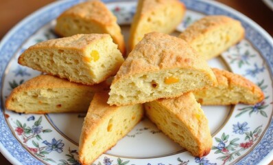 Freshly baked corn scones on plate