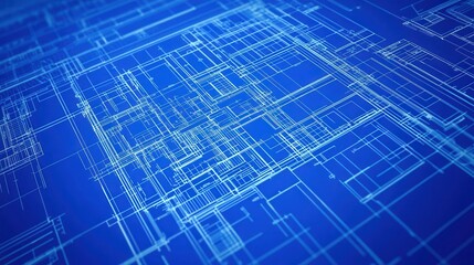 Fototapeta premium A blueprint floor plan in a vertical format displays an architectural background with precise technical drawings.