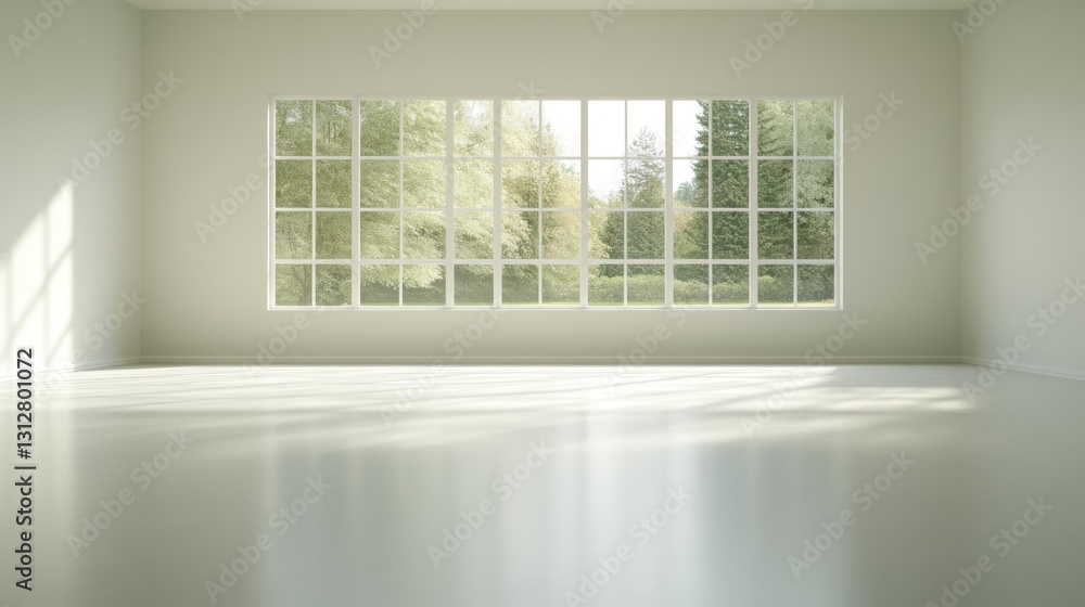 Poster serene empty room with expansive window view