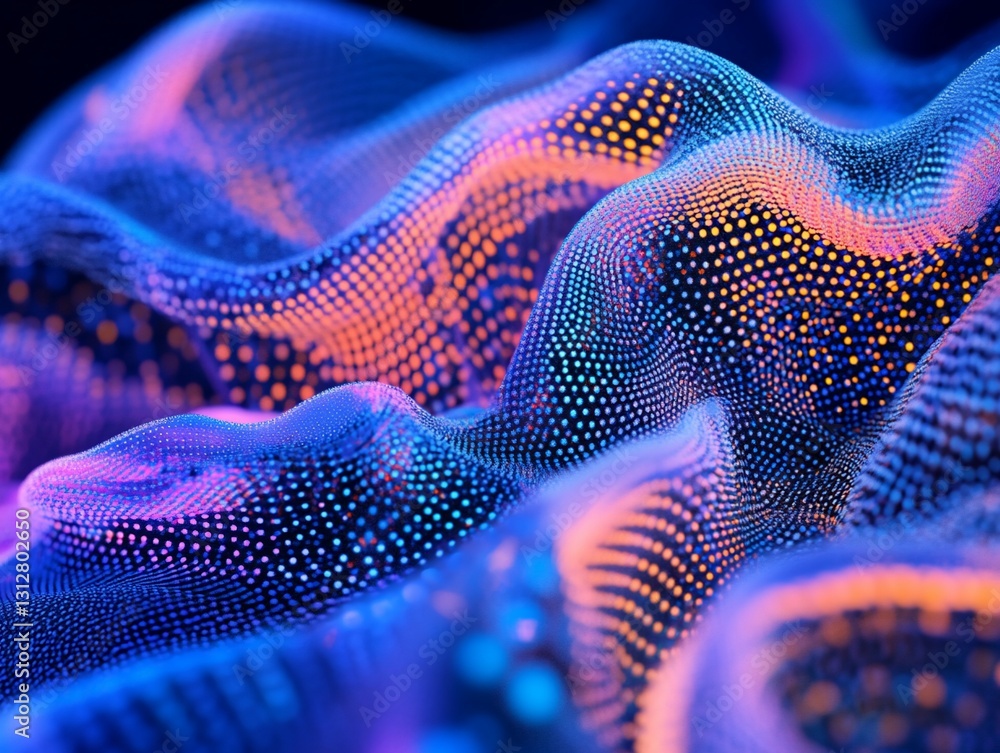 Poster abstract colorful glowing particle wave background.