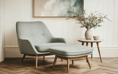 Teal Armchair and Ottoman in Bright Room