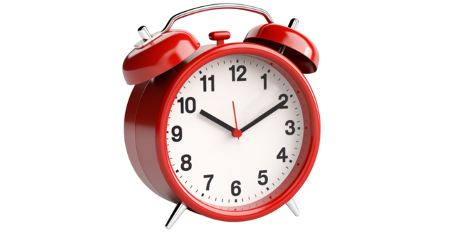 Classic Red Alarm Clock Time Management Concept Modern Design Isolated Studio Shot Timepiece Vintage Style Retro Alarm