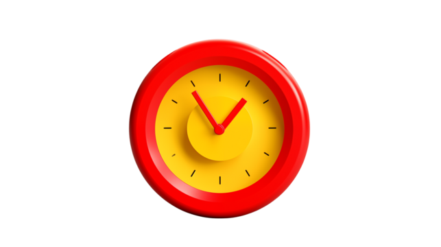 Modern Red Yellow Clock Minimalist Design Simple Timepiece Round Analog Watch Clean Interface Element Digital Graphic   
