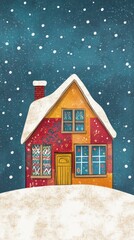 Fototapeta premium A colorful and quaint house in the snowy winter landscape