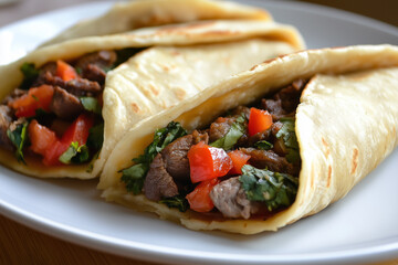 Tortillas filled with Mexican fillings like beef, chicken, vegetables