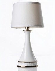 Fototapeta premium Elegant modern lamp with a white shade and decorative base in a minimalistic setting