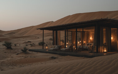 Desert Glass Pavilion at Dusk