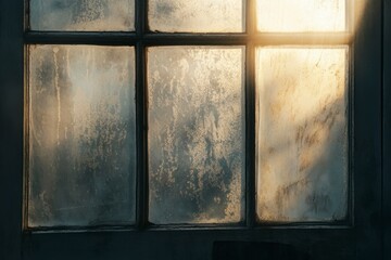 Frosty Morning Light Streaming Through Old Window Panes, Decorative Glass, Vintage Design