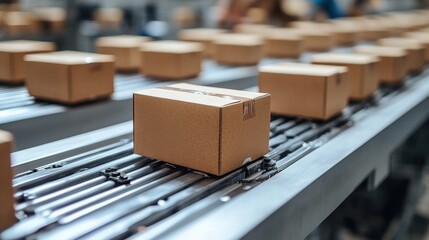 Packages moving along a conveyor belt in a busy warehouse, showcasing efficient logistics operations (1)