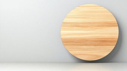 Circular Wooden Disc on a Light Grey Wall: Minimalist Design Element