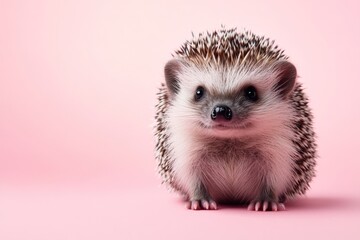 Obraz premium Cute hedgehog resting on a soft pink background while showcasing its adorable features and quills