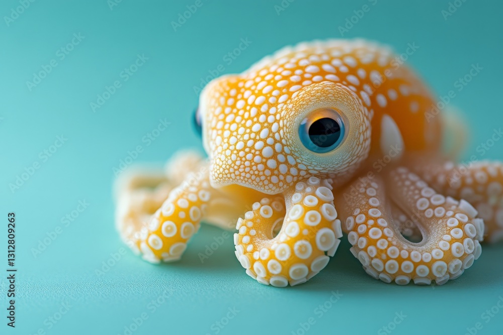 Poster Bright orange octopus with intricate patterns on a teal background showcasing its delicate features and texture