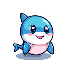 Obraz premium A cute Shark in clipart style, full body visible, clean vector lines, smooth shading, flat colors, white background
