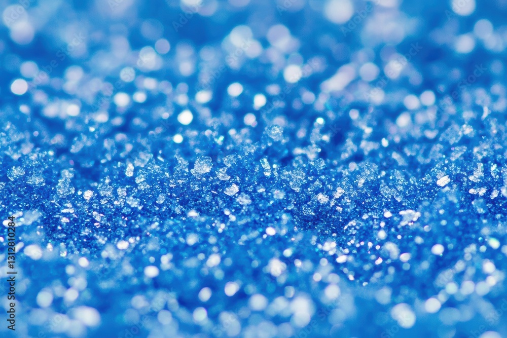 Aufkleber Ultra-close-up view of snow and ice texture, creating an abstract winter background with small particles and snowflakes on a frozen lake surface