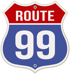 Route 99 Road Sign in blue and red colors vector