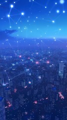 Fototapeta premium Vast futuristic nightscape with dots and stars shining