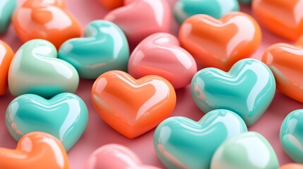Obraz premium Pastel Pink Peach Mint Green 3D Hearts Background