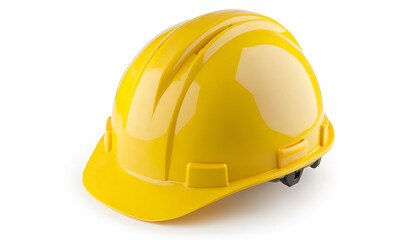 One yellow protective helmet isolated on white